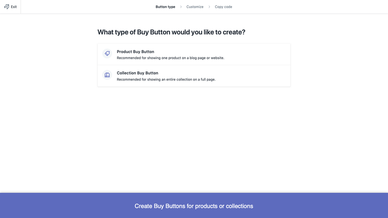 Create Buy Buttons for products or collections