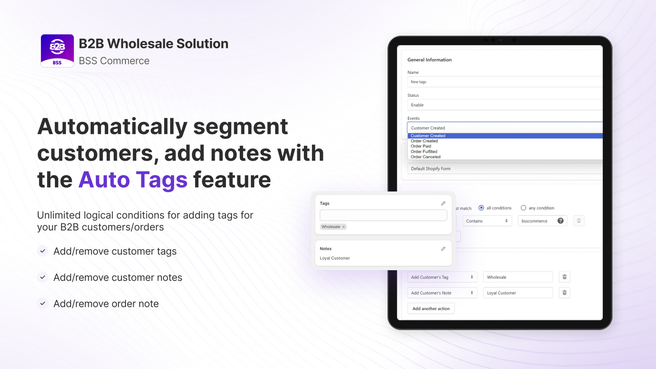 Automatically add tag to orders/customers with many conditions
