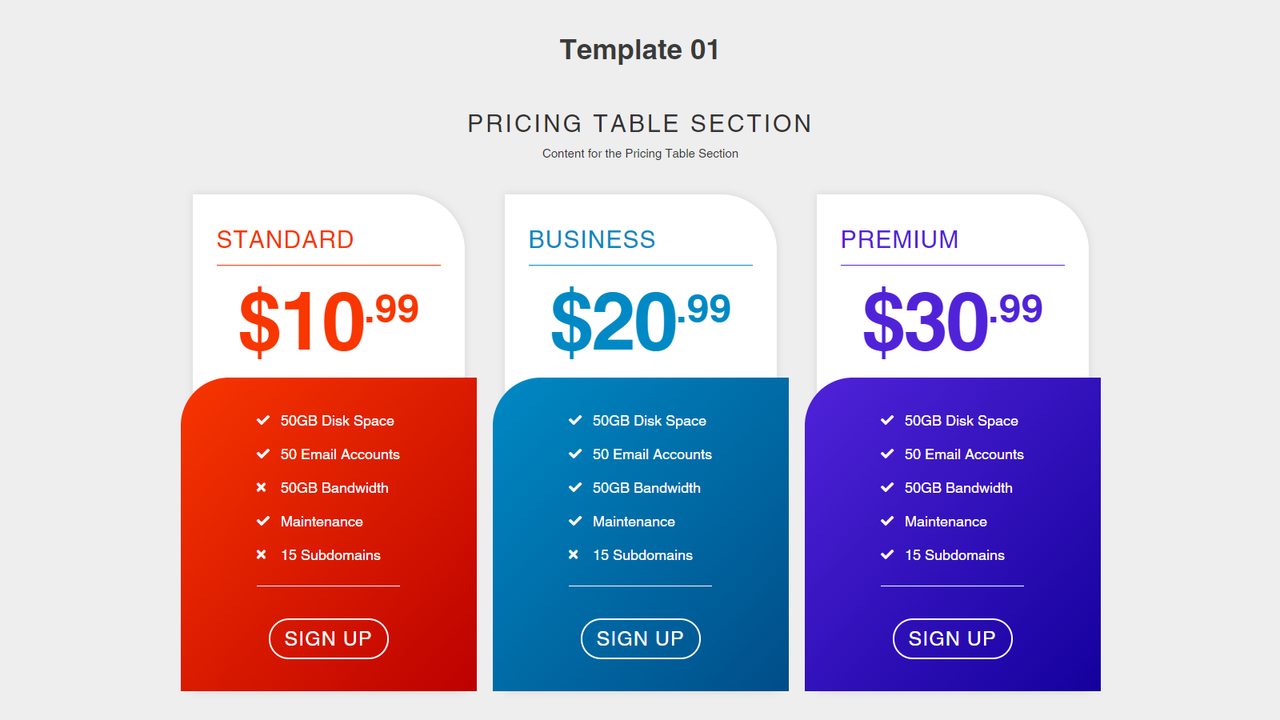 Zify Pricing Table