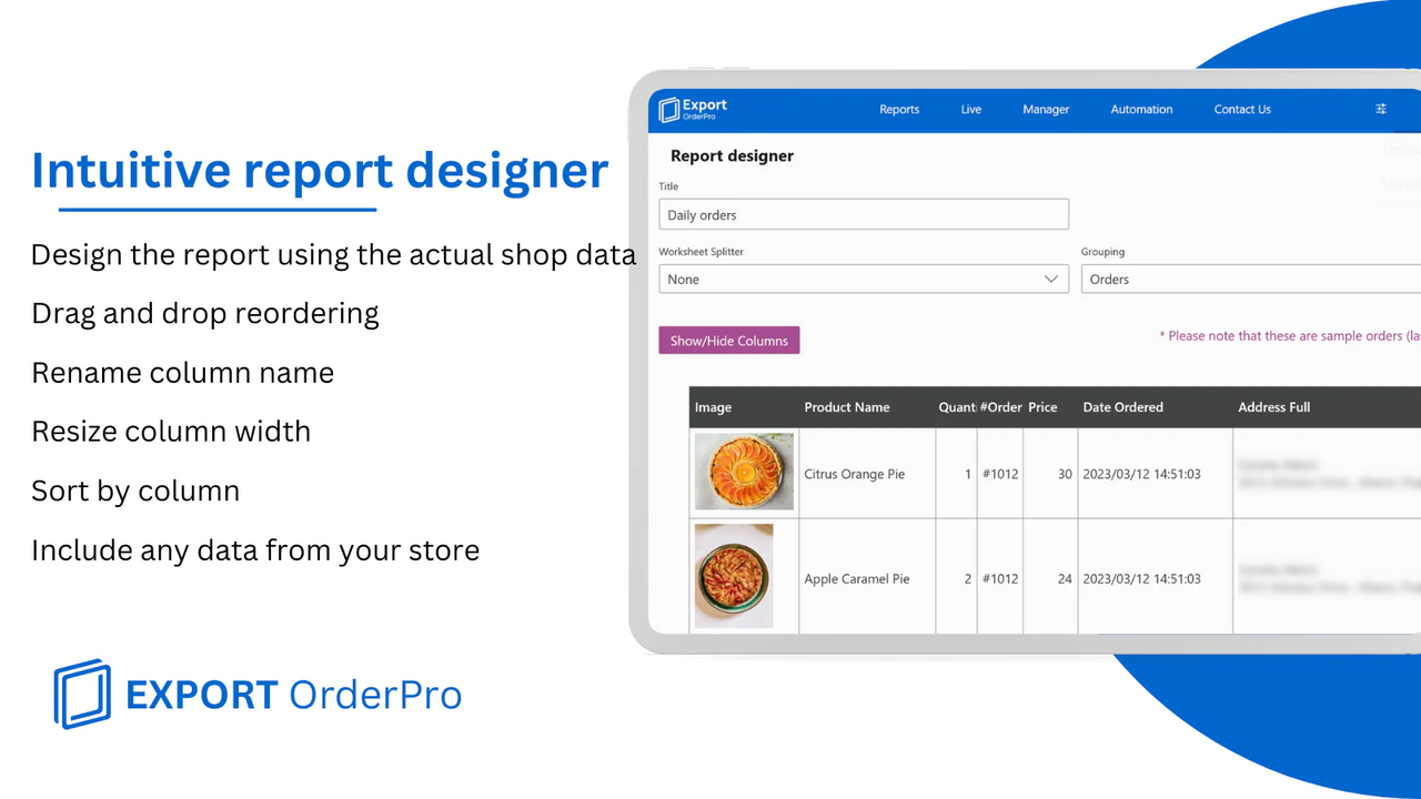 EXPORT OrderPro: Order reports