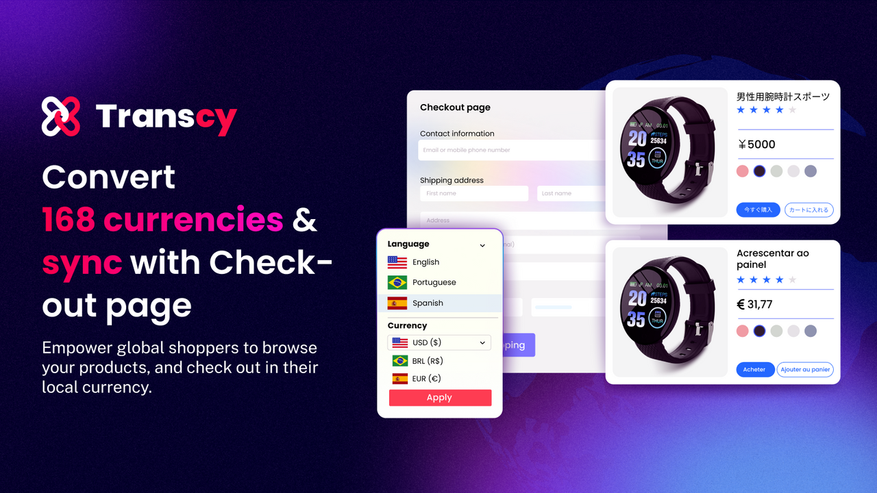 Convert 168 currencies & sync with Check-out page