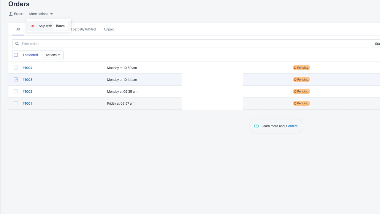 Select your orders and ship with Borzo massively
