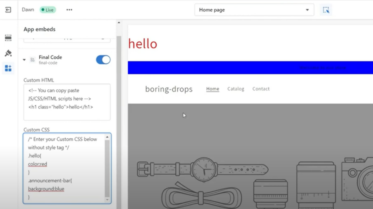 Add CSS code and preview changes immediately