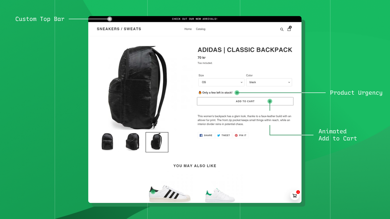 Custom Top Bar, Product Urgency, Animated Add to Cart