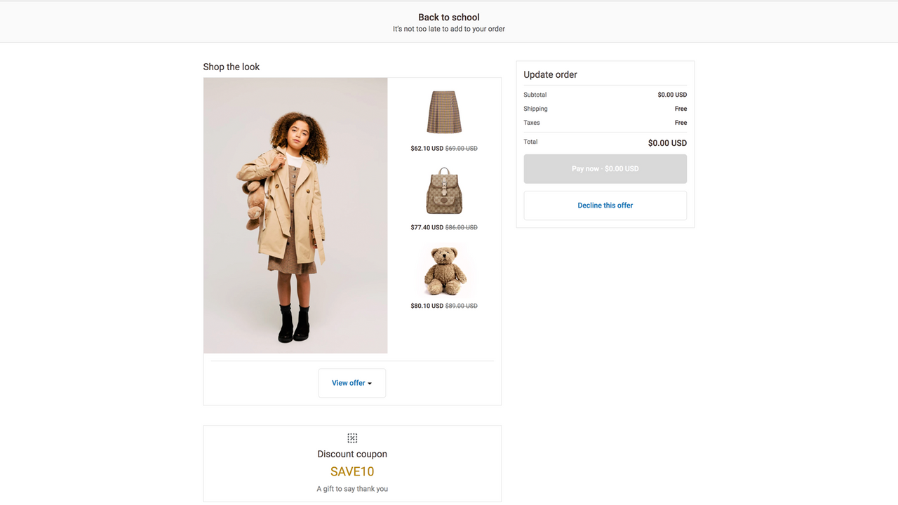 Shop the look checkout upsell offer