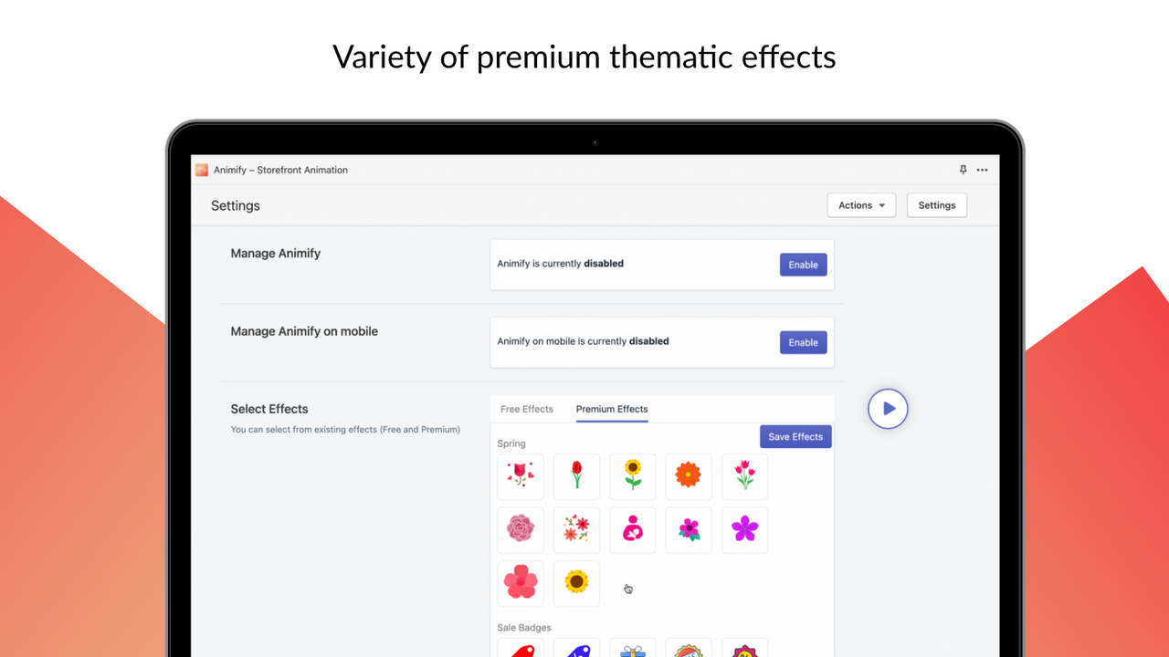Animify admin settings – icons / images animation effects