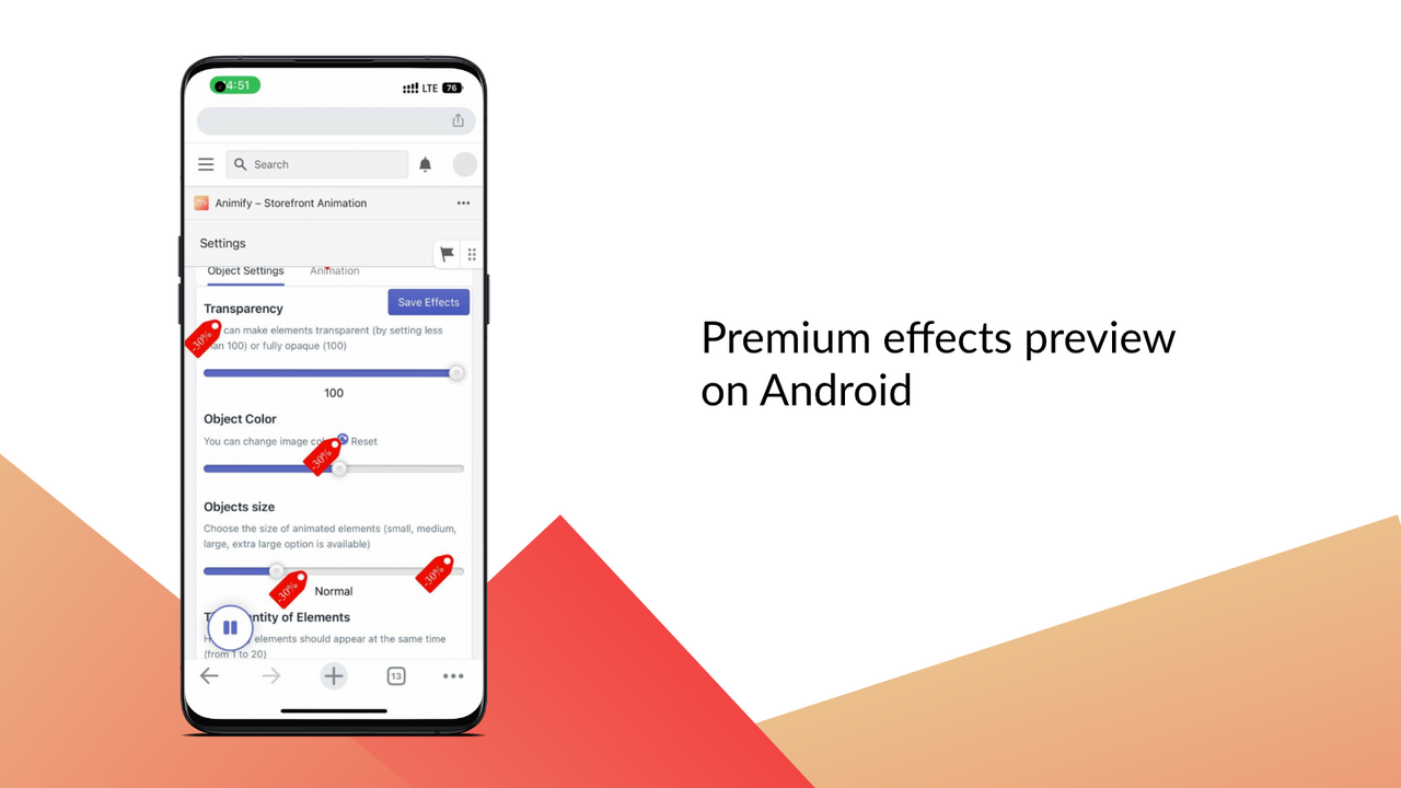 Android mobile sale effect for Shopify – admin settings