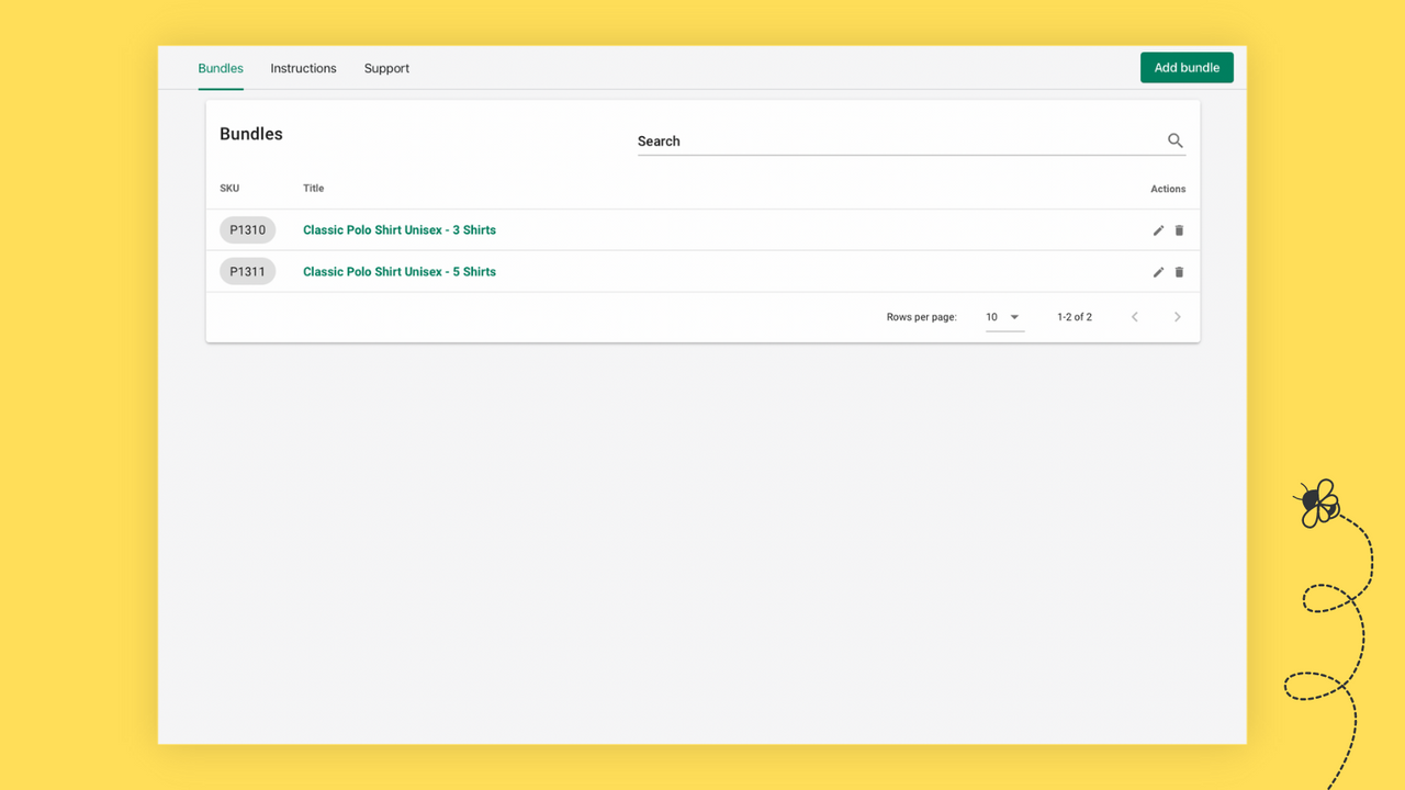 Bundle Bee Dashboard with two bundles created