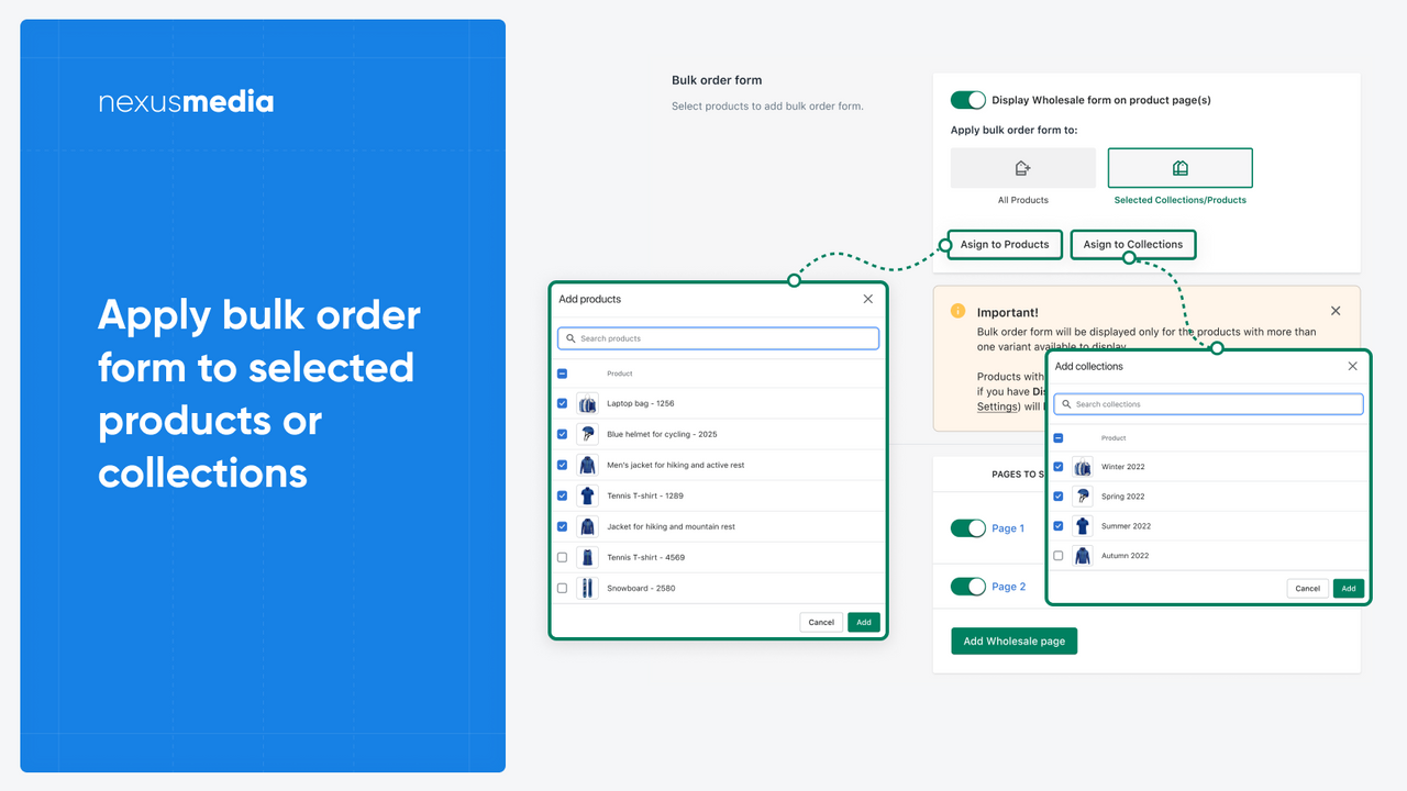 Apply bulk order form to selected products or collections