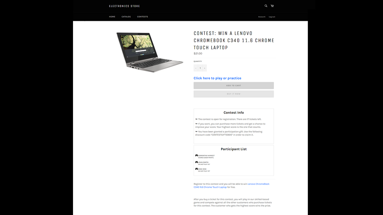 Storefront contest page