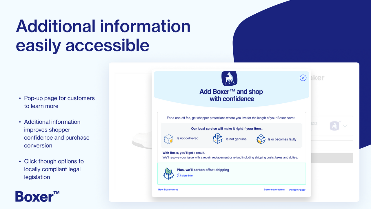 Customers can access more information through pop-ups