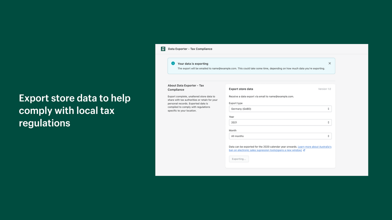 Data Exporter ‑ Tax Compliance
