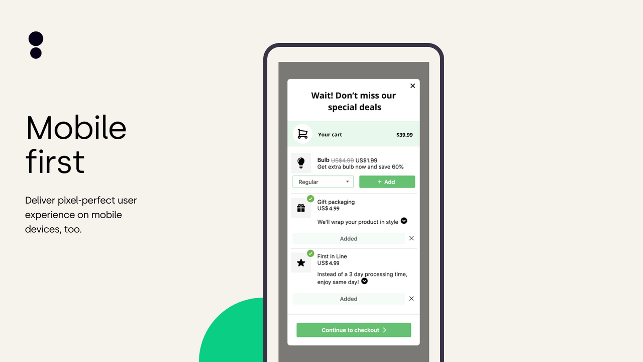 Mobile Upsell Pop Up – Slick & Polished Mobile Experience