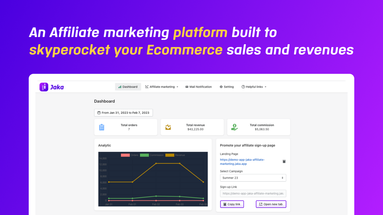 Affiliate Program Shopify app - dashboard