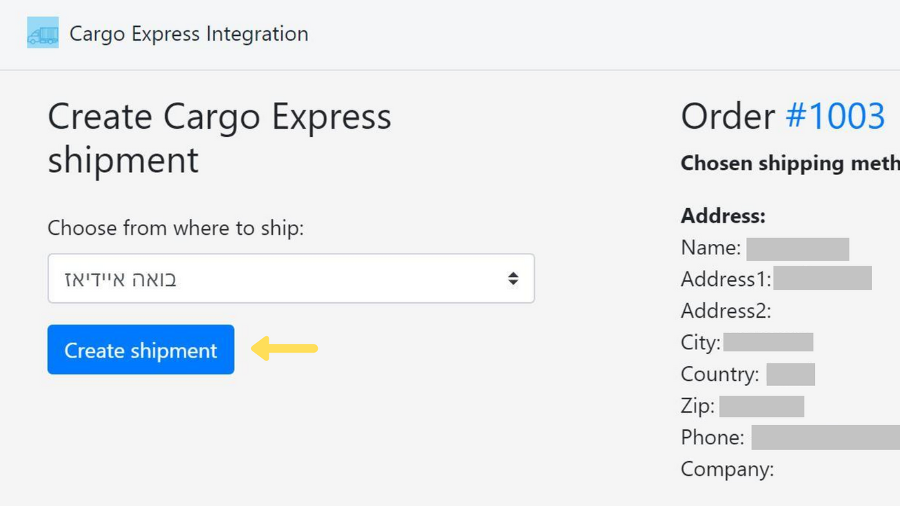 Send to Cargo Express systems a new shipment