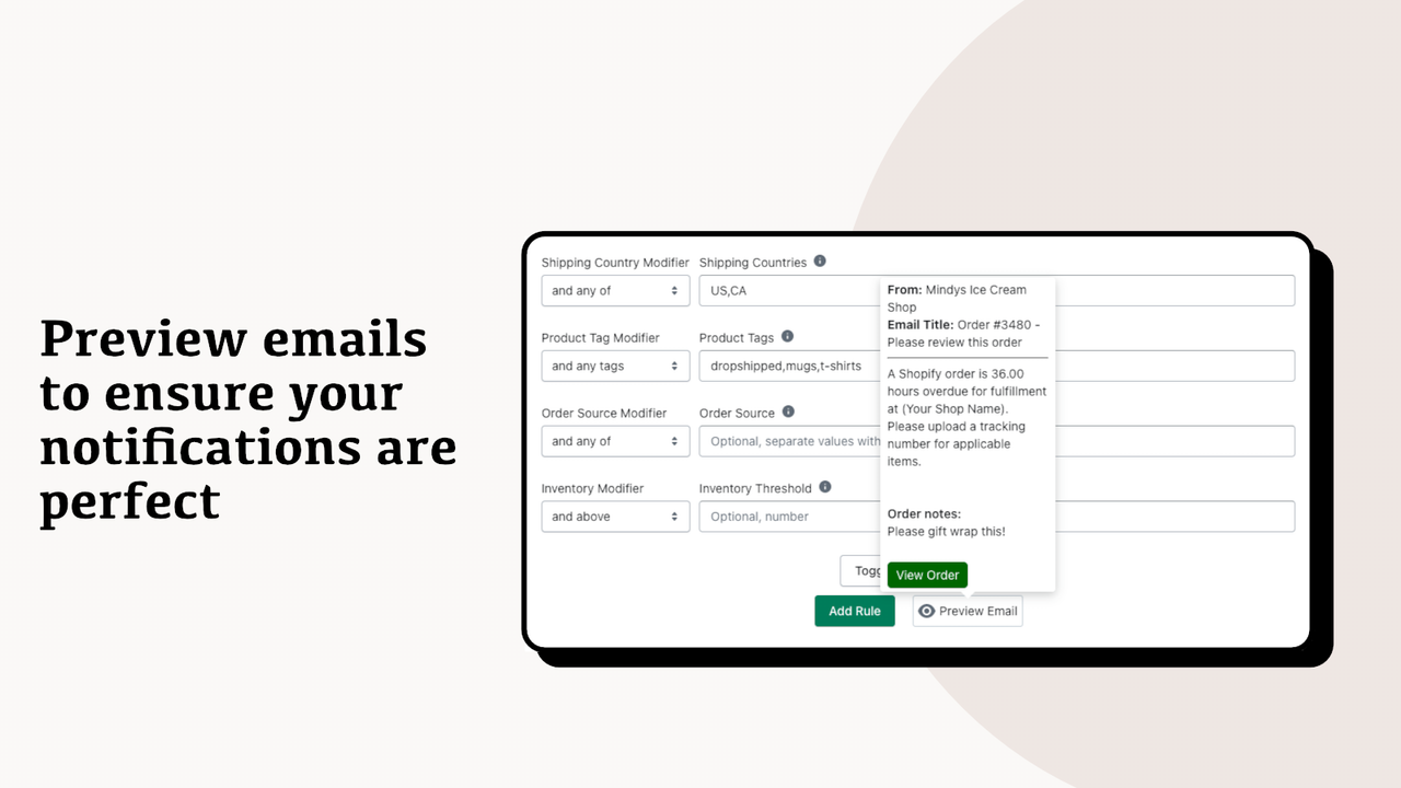 Slide featuring email preview for perfect notifications.