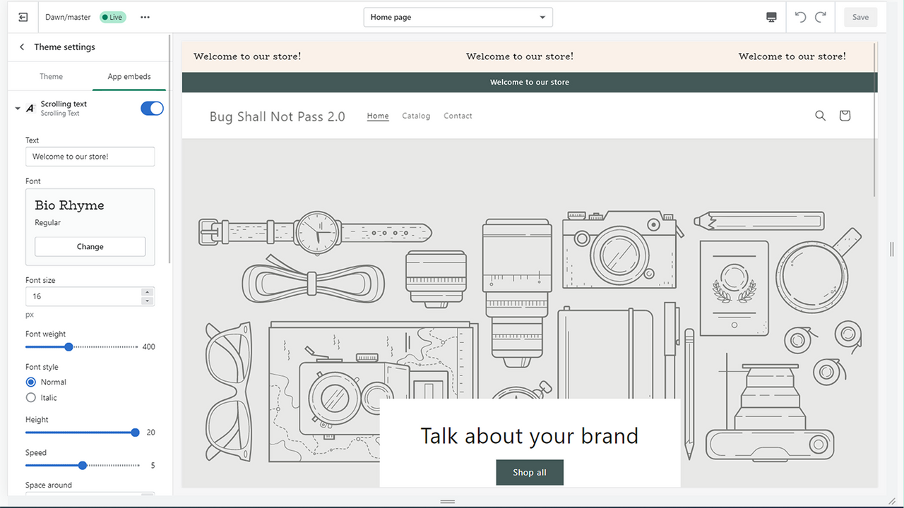 App embed section settings