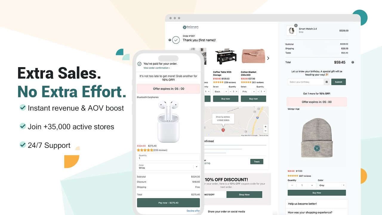 Boost revenue effortlessly with one-click and post-purchase upsells on your checkout and thank you pages.