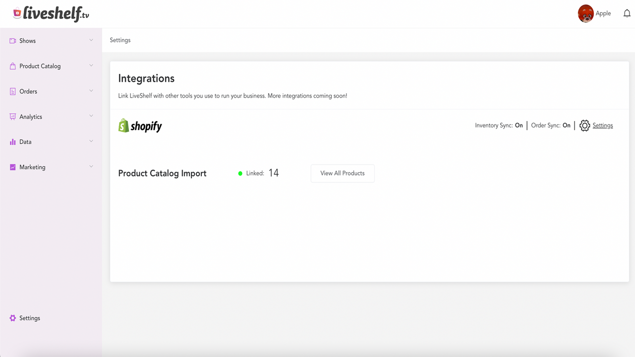 Integration result page in LiveShelf