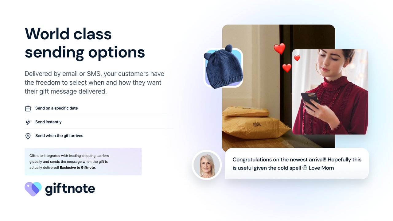 World class sending options for beautiful gift messages