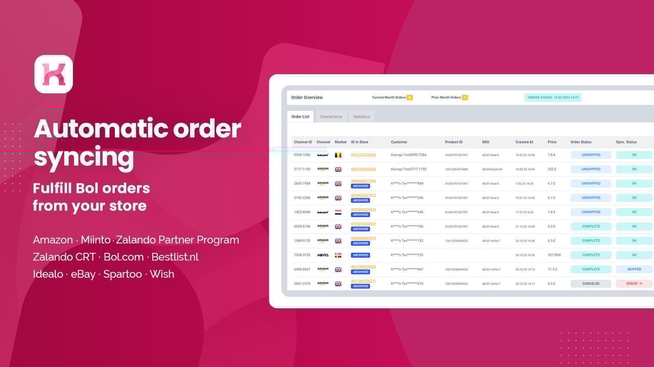 Zalando fulfilment, eBay, Bol, Idealo order synchronization