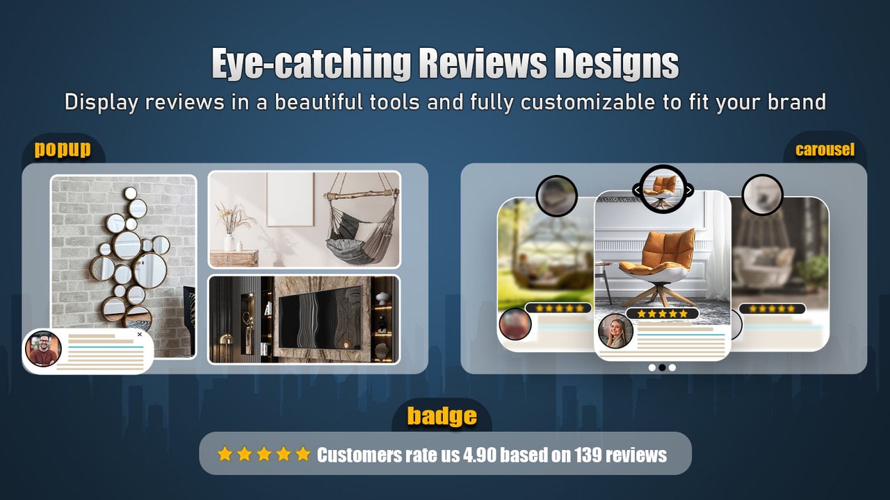 Display reviews in different types of widgets