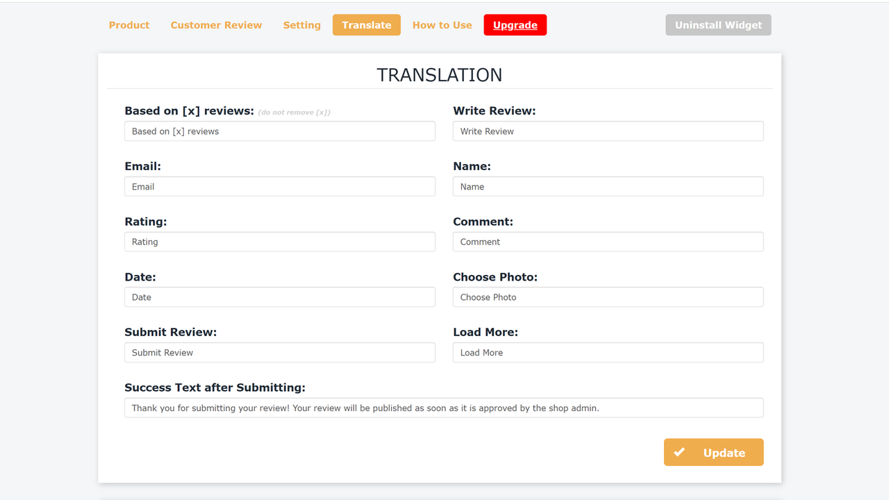 Translation Setting