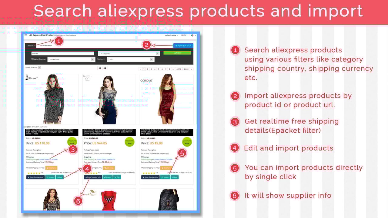 Search aliexpress product and import