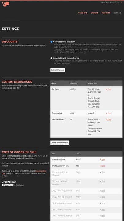 settings page