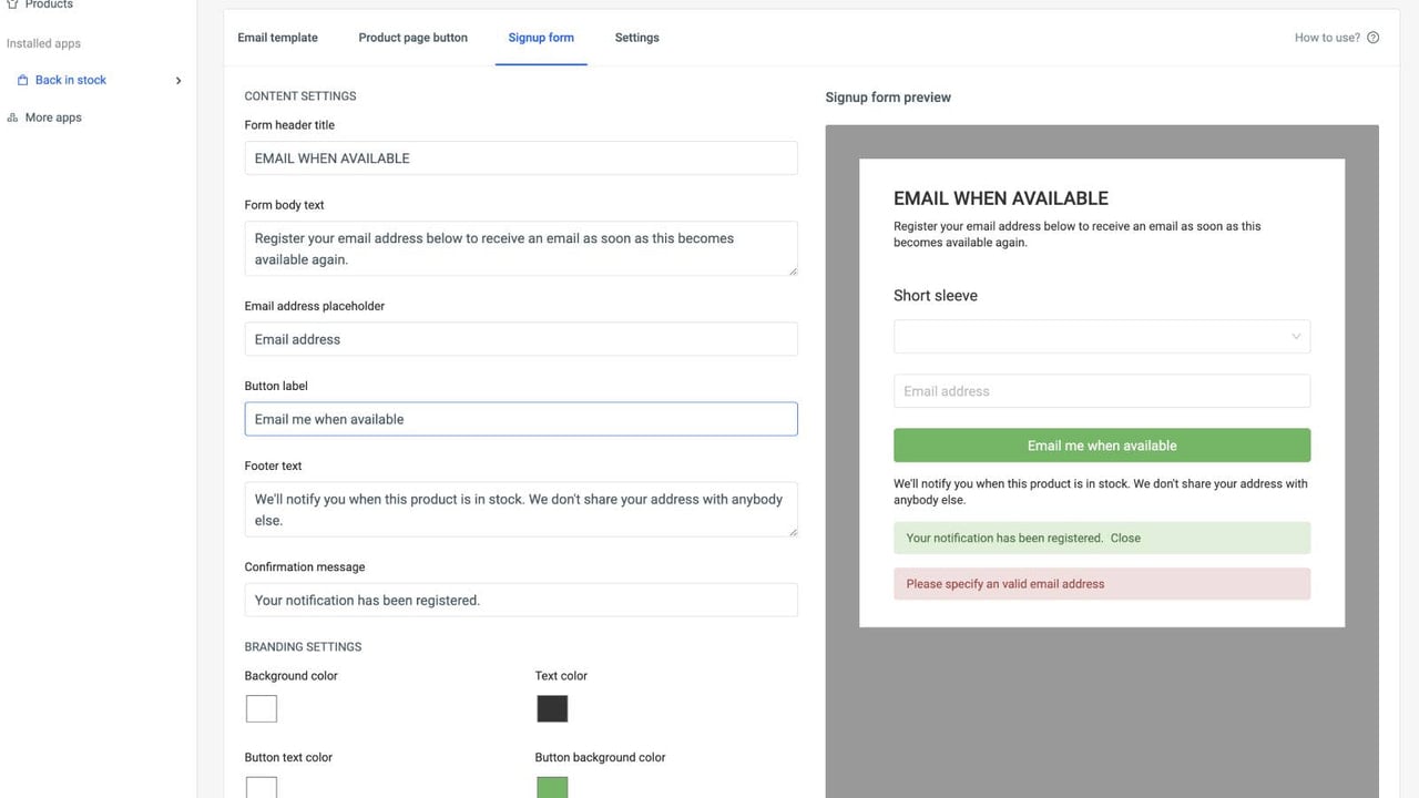 Signup form