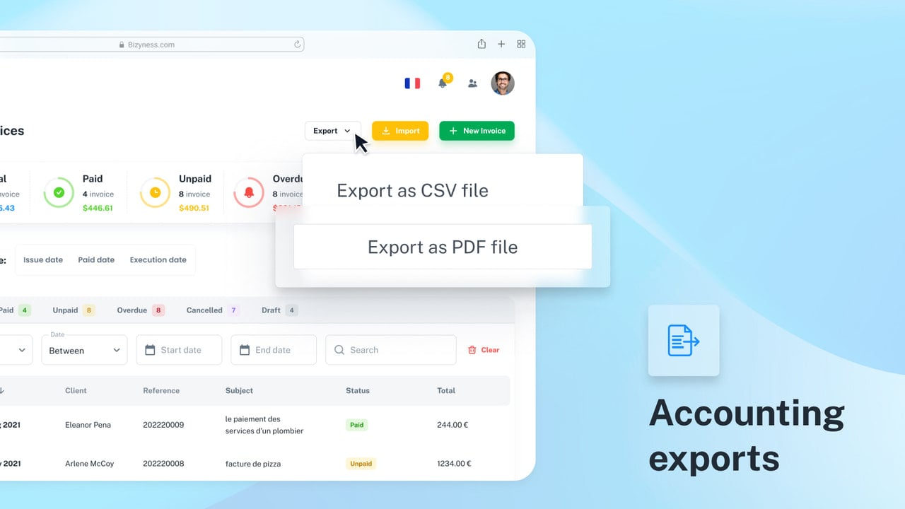 Accounting exports of your sales