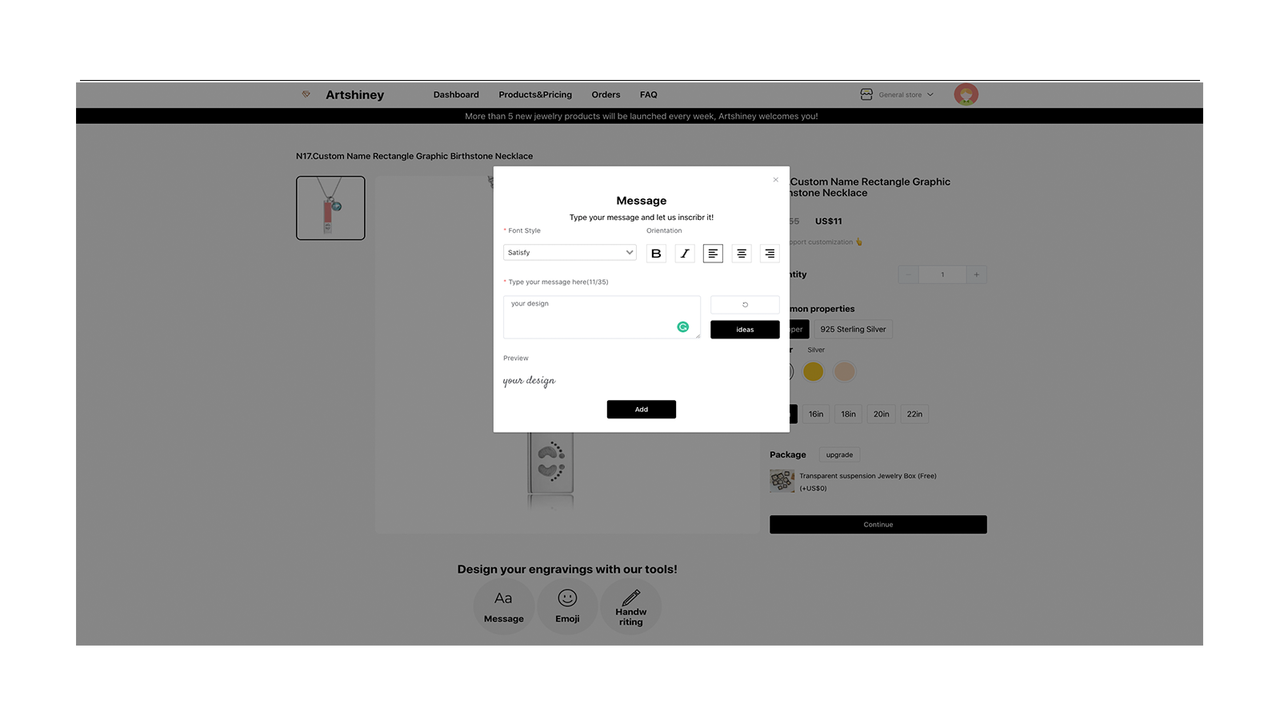 Add element popup