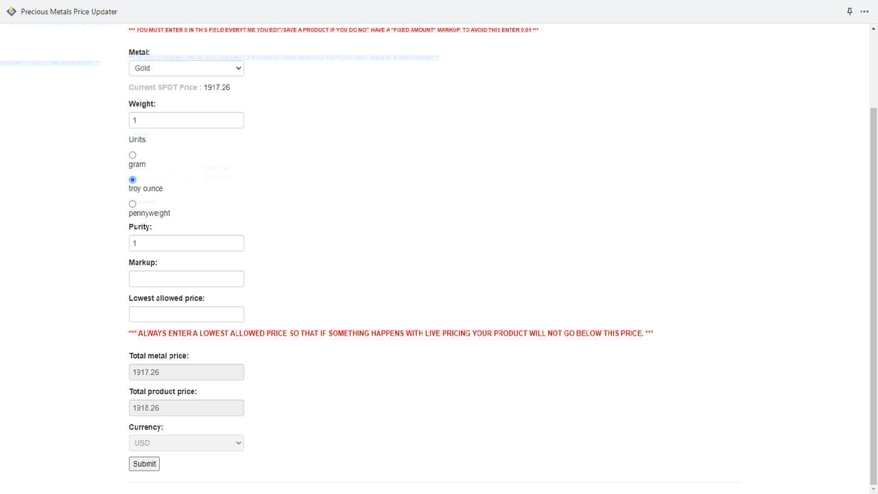 Configure a product and integrate spot pricing and markups.