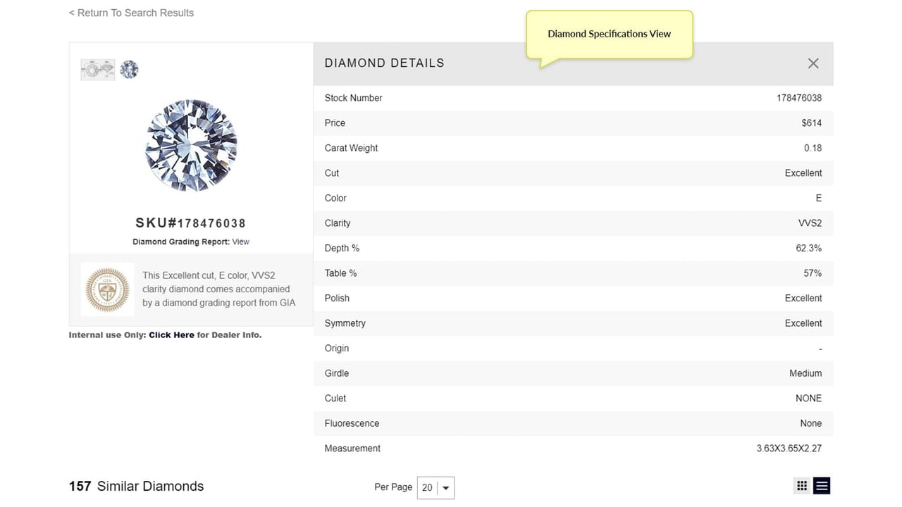 Diamond Specifications View