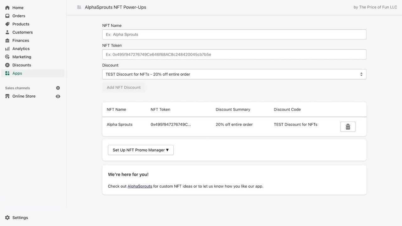 Store managers can easily set up NFT discounts