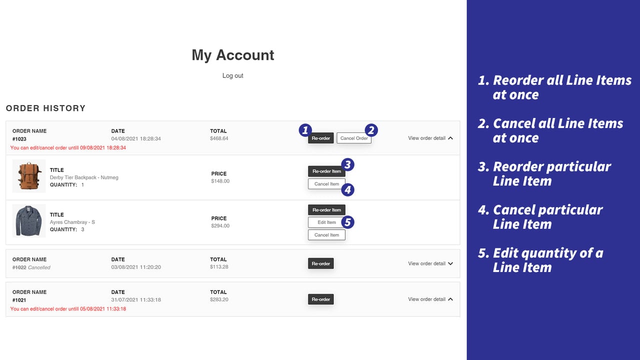 Account Page Descriptions