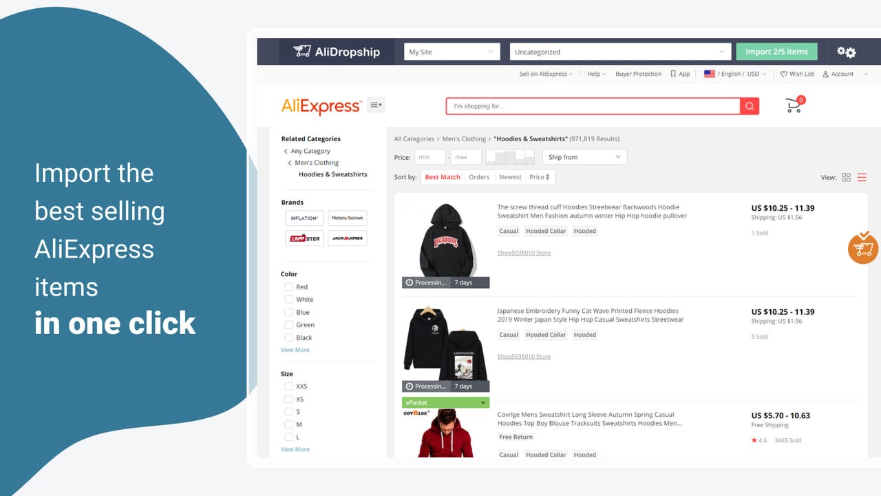 Import the best selling AliExpress items in one click