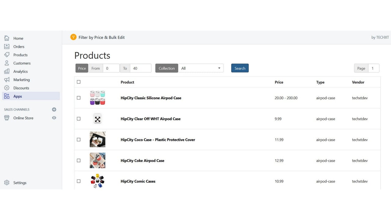 Filter by Price & Bulk Edit
