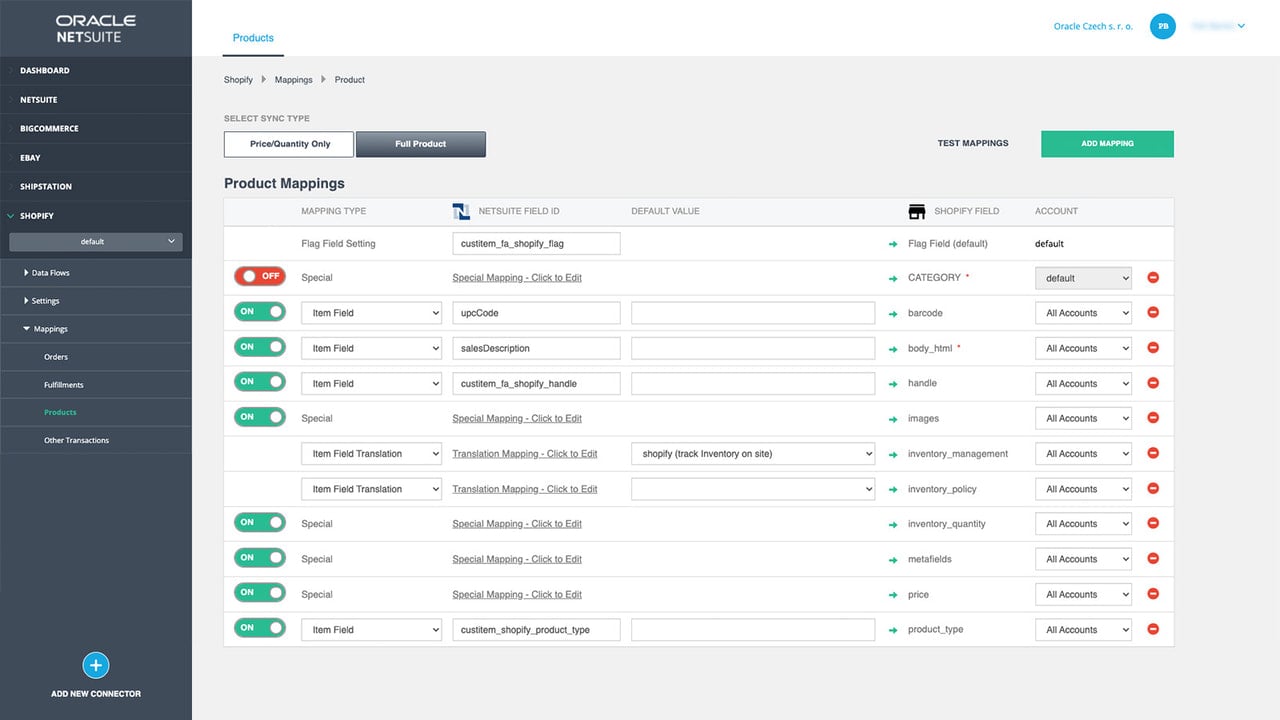 Map your Item fields between Shopify and NetSuite
