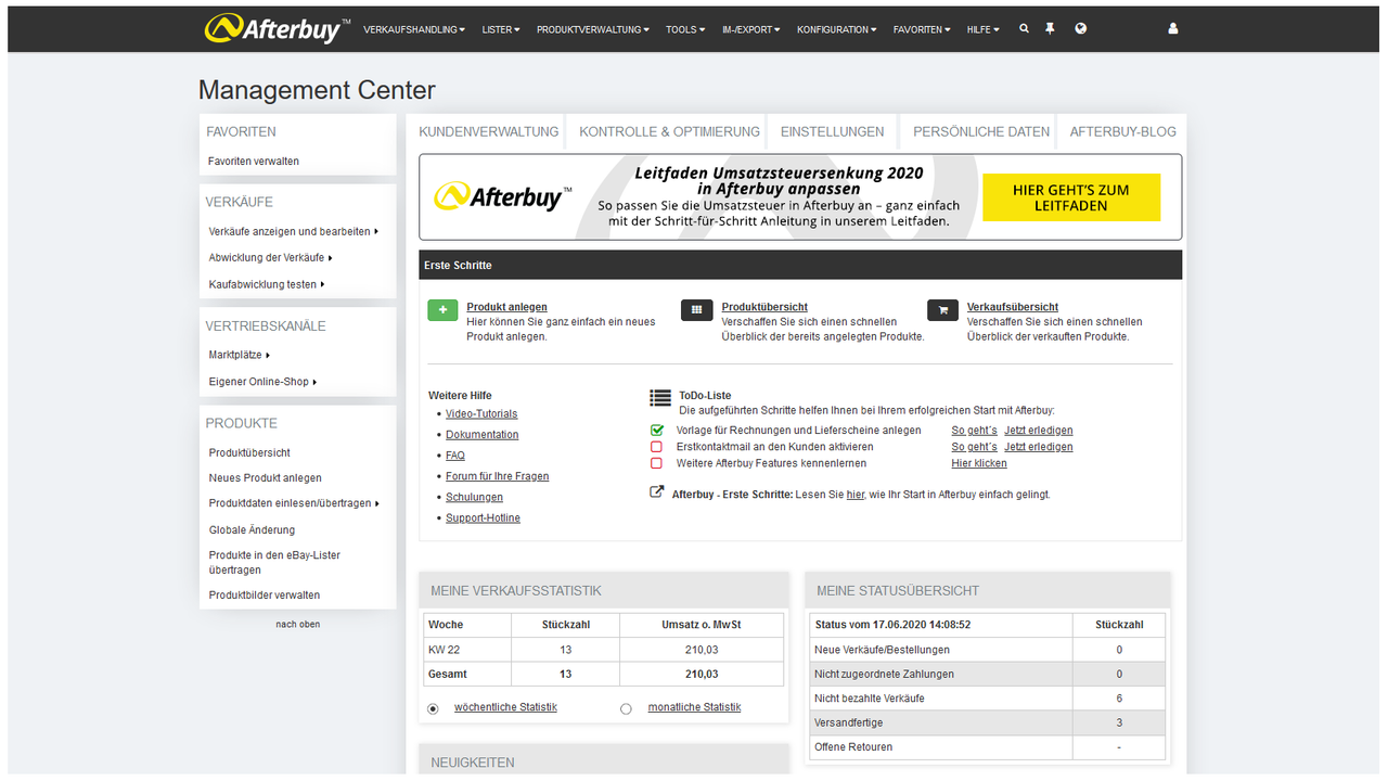 Afterbuy Management Center - Übersicht aller Funktionen