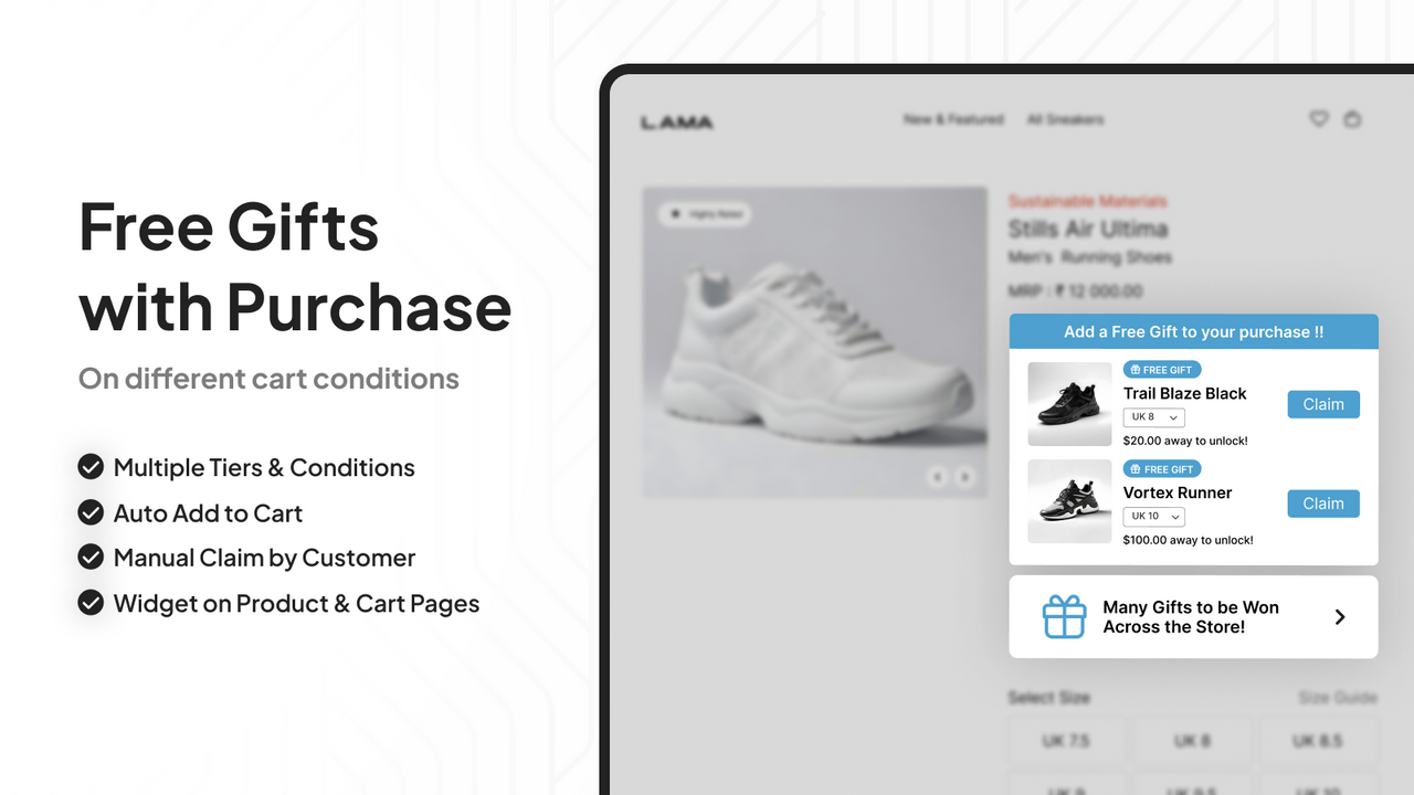 Auto Add Free Gift with Purchase or Manual Claim via Widget