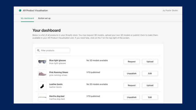Poplar AR/3D product viewer