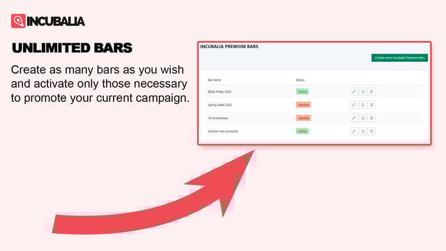 Incubalia Announcement Bars