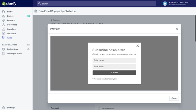 Chated Email Popup