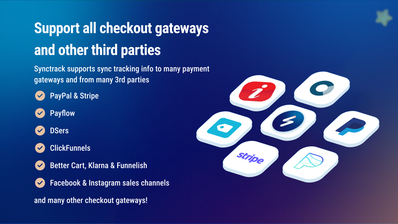Synctrack assists all checkout gateways and other third parties