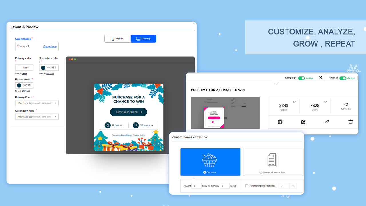 Customize and run multiple giveaways, contests, sweepstakes.