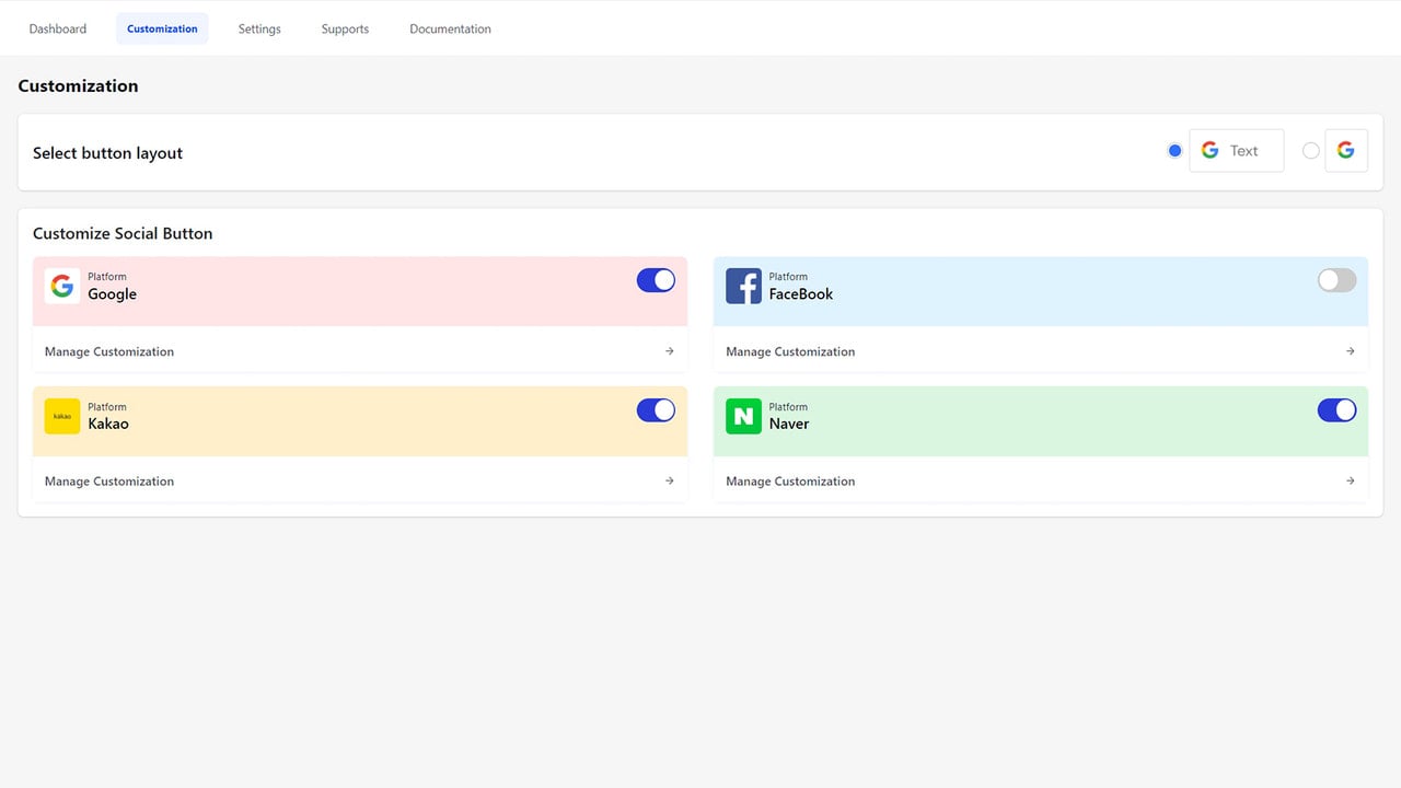Korean Social Login Settings. Color, UI, Language Change