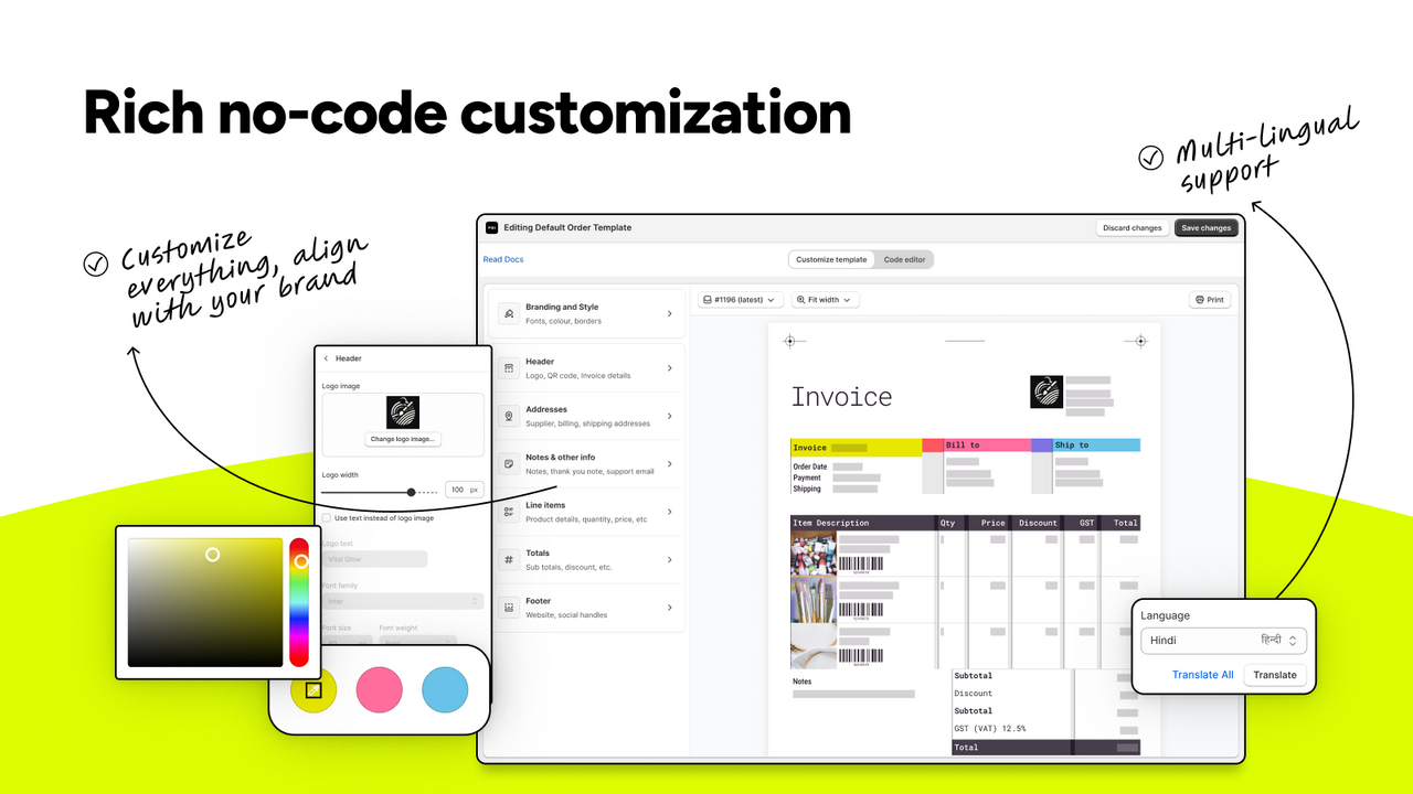 No code customization on Invoice Editor