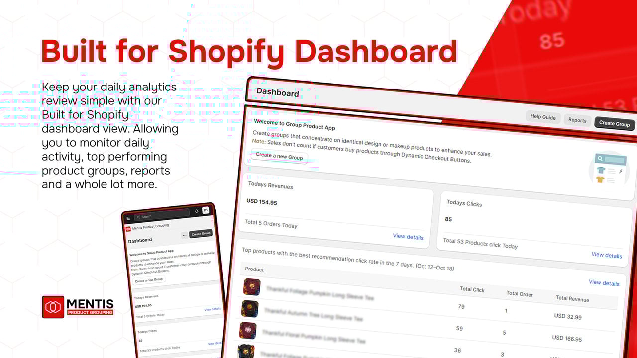 Dashboard for the product grouping app