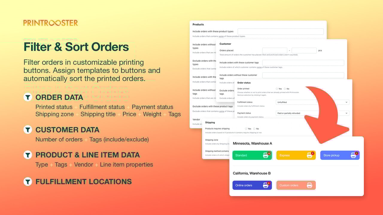 Filter & sort orders to printing buttons